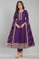 Voilet Art Silk Sequin Embroidered Anarkali Suit