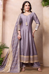 Lilac Purple Art Silk Anarkali Suit with Sequin Embroidery