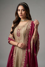Beige Art Silk Anarkali Suit with Sequin Embroidery Work - beige silk saree embroidery