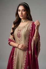 Beige Art Silk Anarkali Suit with Sequin Embroidery Work