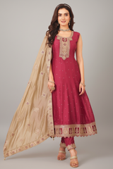 Carrot Pink Art Silk Anarkali Suit with Sequin Embroidery Work