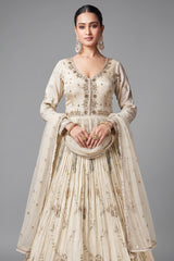 Cream Chinon Floral Embroidery and Sequin and Mirror Worked Anarkali Suit