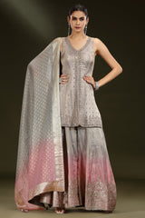 Grey Tissue Mirror and Cutdana Worked Palazzo Suit