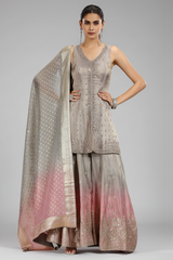 Grey Tissue Mirror and Cutdana Worked Palazzo Suit - grey saree