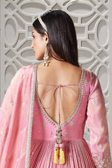 Pink Tissue Mirror Sequin Worked V Neck Anarkali Suit