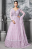 Lavender Purple Georgette Mirror and Sequin Bodice Anarkali Suit with Cutwork Floral Border - purple georgette saree