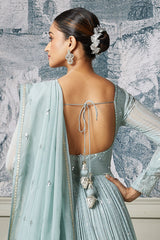 Mint Green Georgette Sequin Cutdana Bodice Anarkali Suit with Cutwork Floral Border