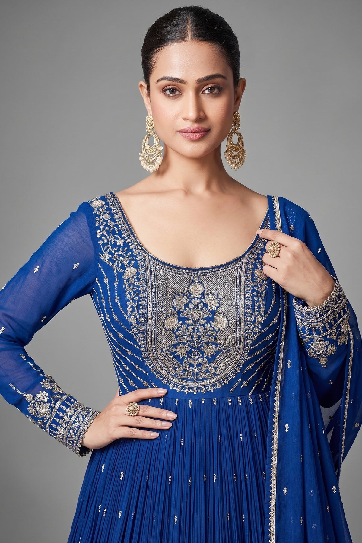 Blue Georgette Sequin Embroidered Anarkali Suit - red georgette saree embroidered