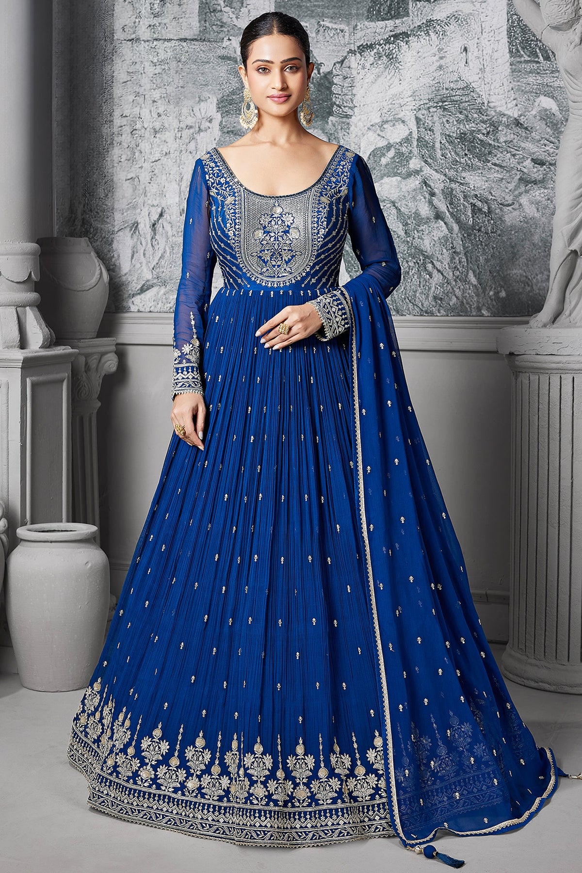 Blue Georgette Sequin Embroidered Anarkali Suit - red georgette saree embroidered