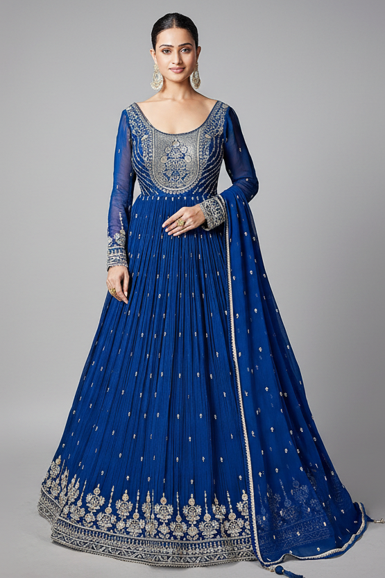 Blue Georgette Sequin Embroidered Anarkali Suit - red georgette saree embroidered Main image