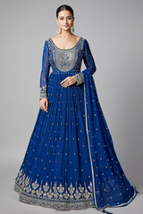 Blue Georgette Sequin Embroidered Anarkali Suit - red georgette saree embroidered