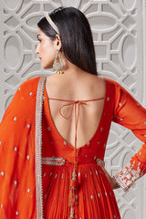 Orange Georgette Flared Sequinned Anarkali Suit