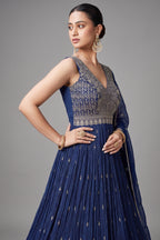 Blue Chinon Sequin Anarkali Suit - blue saree