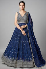 Blue Chinon Sequin Anarkali Suit - blue saree