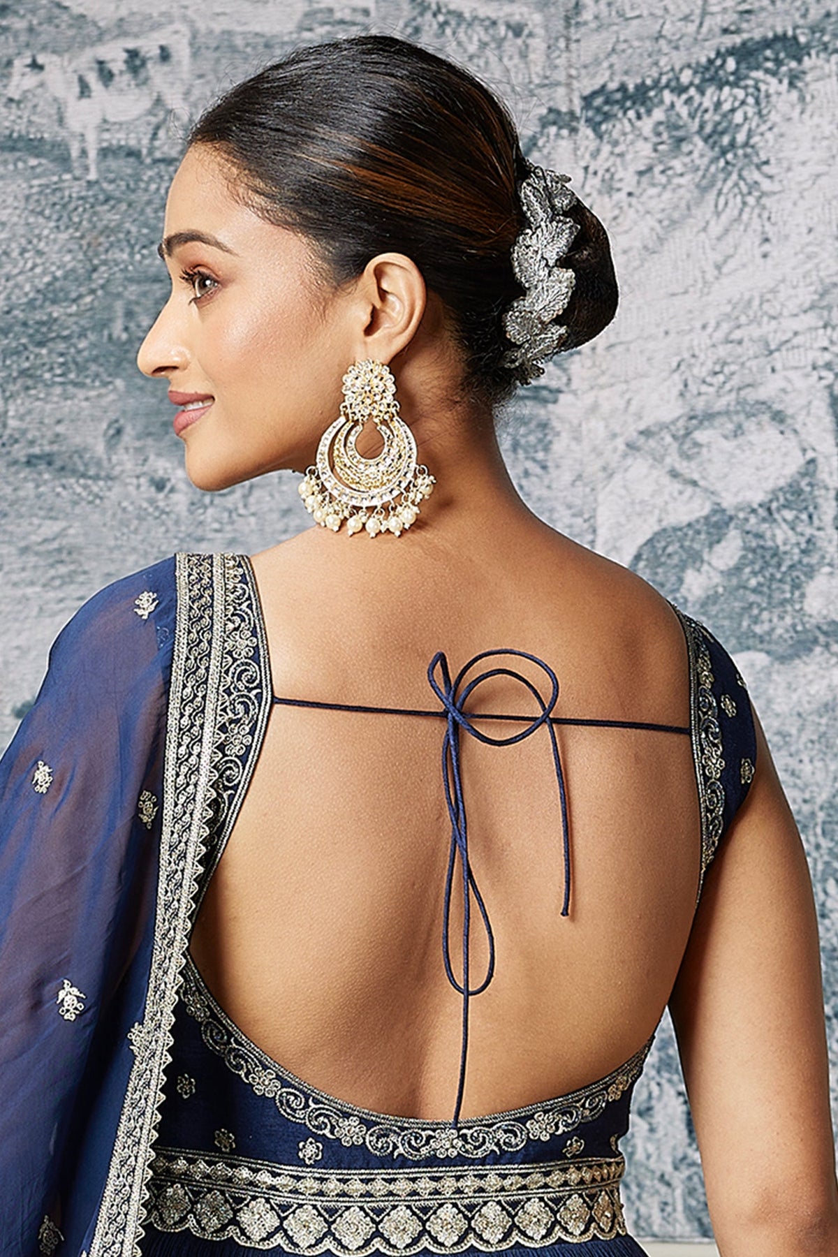 Blue Chinon Sequin Anarkali Suit - blue saree