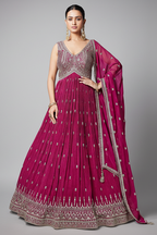 Pink Chinon Sequin Embroidered Anarkali Suit - red saree embroidered