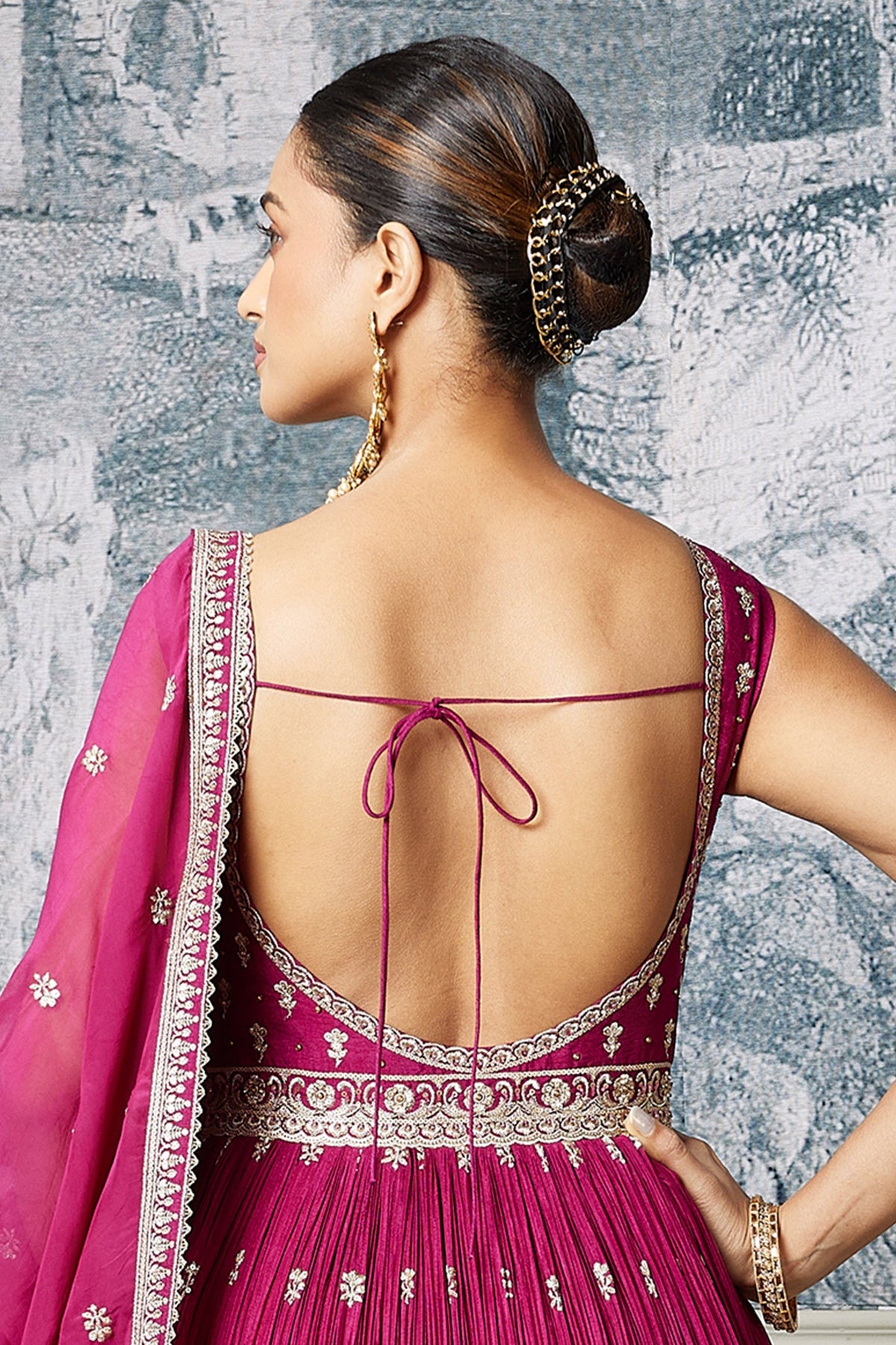 Pink Chinon Sequin Embroidered Anarkali Suit - red saree embroidered