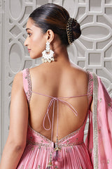 Light Pink and Magenta Ombre Georgette Mirror and Sequin Worked Anarkali Suit