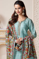 Light Blue Art Silk Sequin and Zardosi Worked Straight Cut Suit