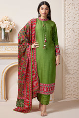 Olive Green Art Silk Sequin Worked High Neck Straight Cut Suit with Patola Dupatta