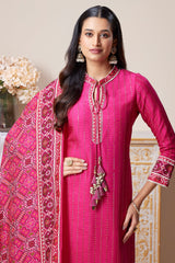 Pink Art Silk Sequinned Straight Cut Suit with Patola Print Dupatta