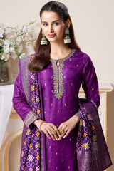 Dark Magenta Art Silk Embroidered Straight Cut Suit