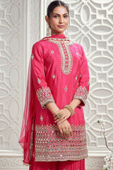 Pink Chinon Sharara Suit with Mirror and Sequins Work