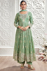 Green Tissue Woven Suit with Beaded and Cutdana Work