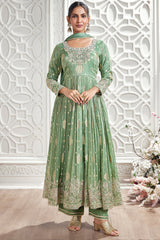 Green Tissue Woven Suit with Beaded and Cutdana Work