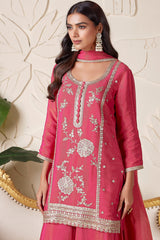 Pink Tissue Silk Sequinned Palazzo Suit