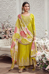 Lime Green Chinon Georgette Sequinned Anarkali Suit