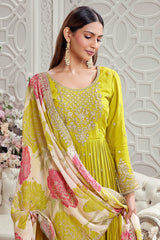 Lime Green Chinon Georgette Sequinned Anarkali Suit