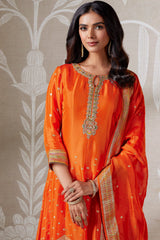 Orange Organza Banarasi Weave Anarkali Suit