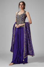 Violet Raw Silk Embroidered Top with Pleated Skirt Set - red silk saree embroidered