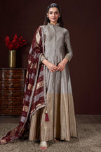 Silver and Golden Ombre Tissue Anarkali Suit - gold saree