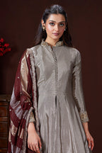 Silver and Golden Ombre Tissue Anarkali Suit - gold saree