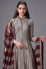 Silver and Golden Ombre Tissue Anarkali Suit