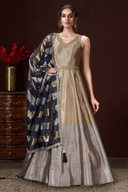 Golden and Silver Ombre Tissue Anarkali Suit with Sequin Zardosi Work - gold saree