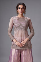 Lilac Tissue Sequin Embroidered Top and Palazzo Set - red saree embroidered