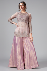 Lilac Tissue Sequin Embroidered Top and Palazzo Set - red saree embroidered