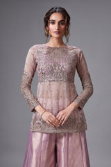 Lilac Tissue Sequin Embroidered Top and Palazzo Set - red saree embroidered