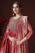 Pink Tissue Zardosi and Sequin Worked Anarkali Palazzo Suit - pink saree