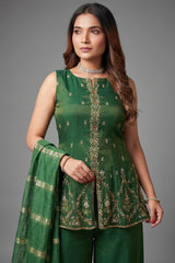 Green Tissue Cutdana Sequin Worked Palazzo Suit
