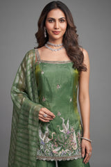 Green Tissue Cutdana and Embroidery Work Palazzo Suit