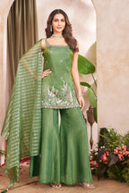 Green Tissue Cutdana and Embroidery Work Palazzo Suit - green saree embroidery