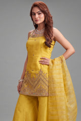 Light Yellow Chinon Cutdana and Embroidery Worked Palazzo Suit