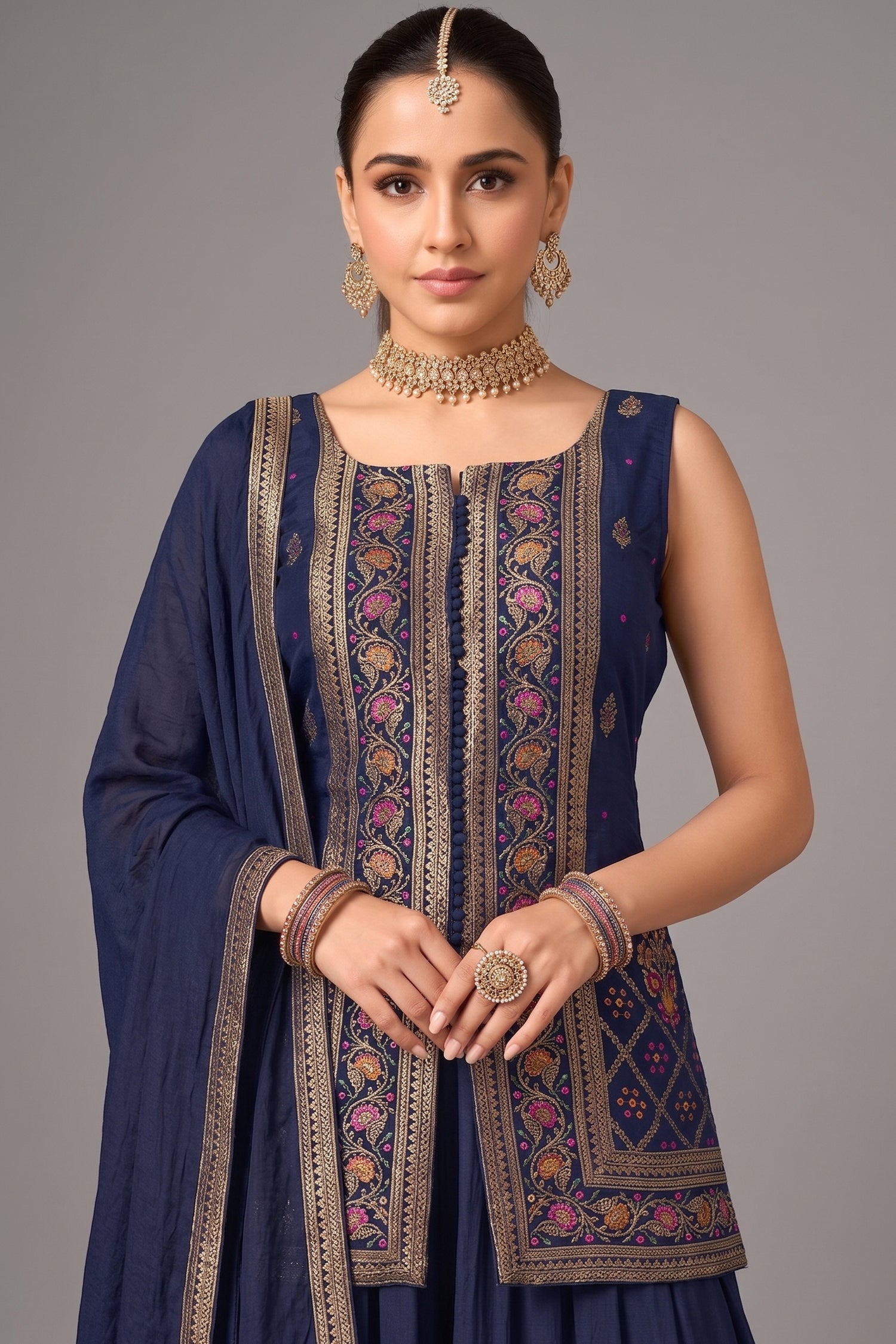Blue Georgette Woven Palazzo Suit Secondary image
