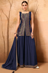 Blue Georgette Woven Palazzo Suit