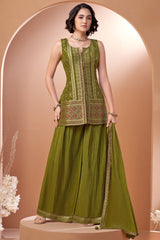 Green Gerogette Chinon Woven Palazzo Suit