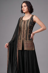 Black Gerogette Chinon Woven Palazzo Suit